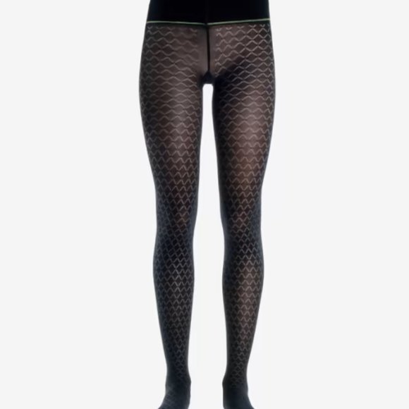 Latticed Classic Semi-Opaque Rip-Resist Tights (Black, X-Small) - Picture 2 of 2